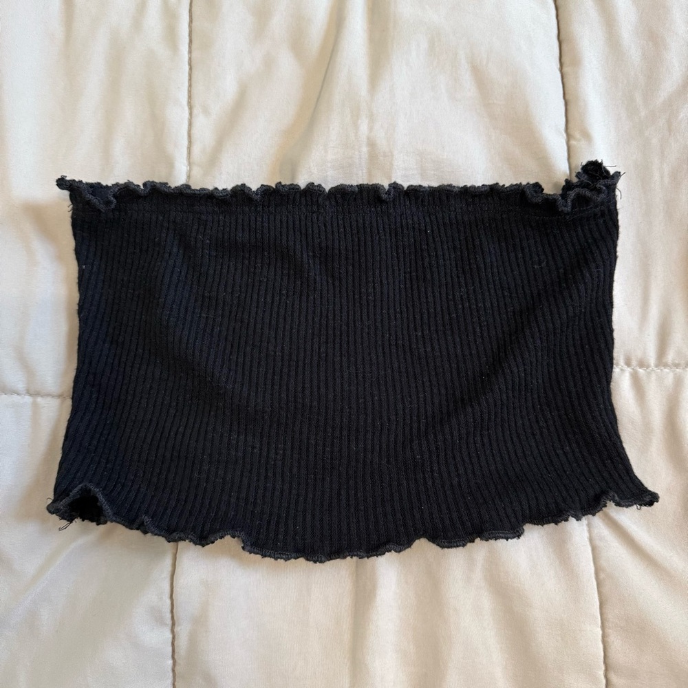 Fashion Nova Black Ribbed Tube Top with Lettuce Trim